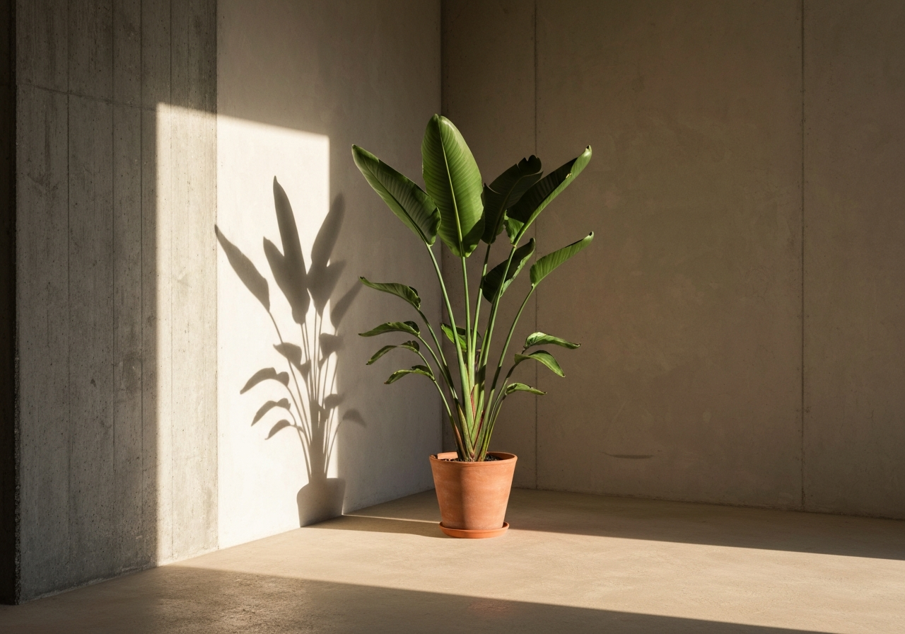 Strelitzia Nicolai dans un intérieur lumineux