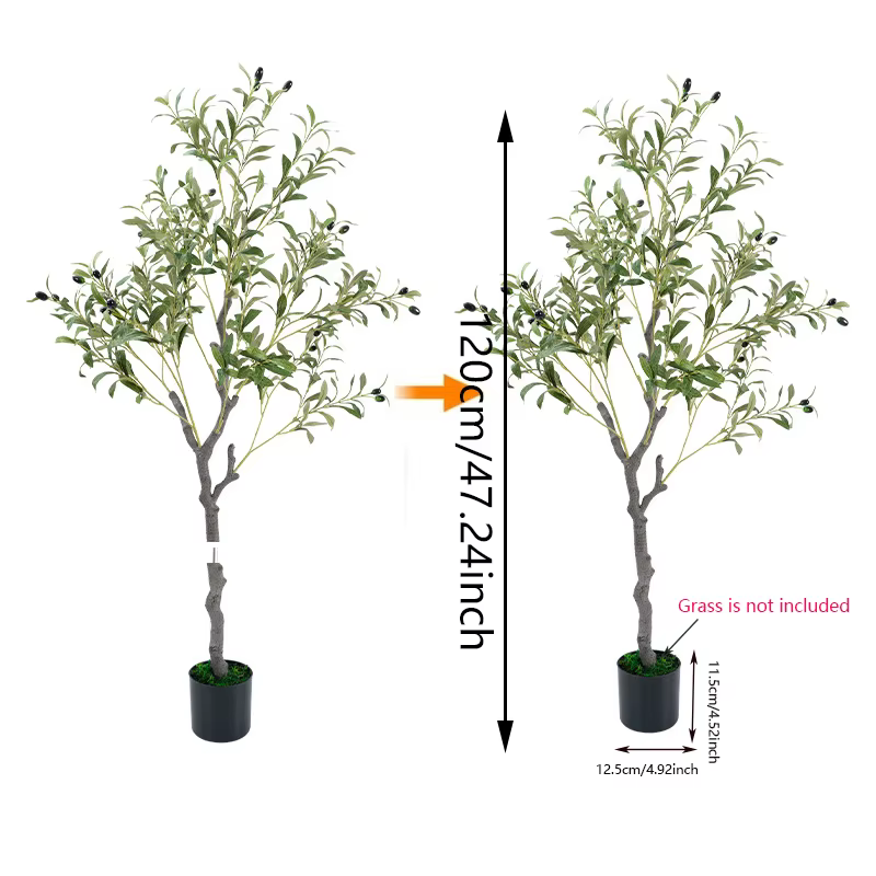 1 arbre d'olivier artificiel de 120 cm de haut, plante artificielle pour la décoration de la maison,