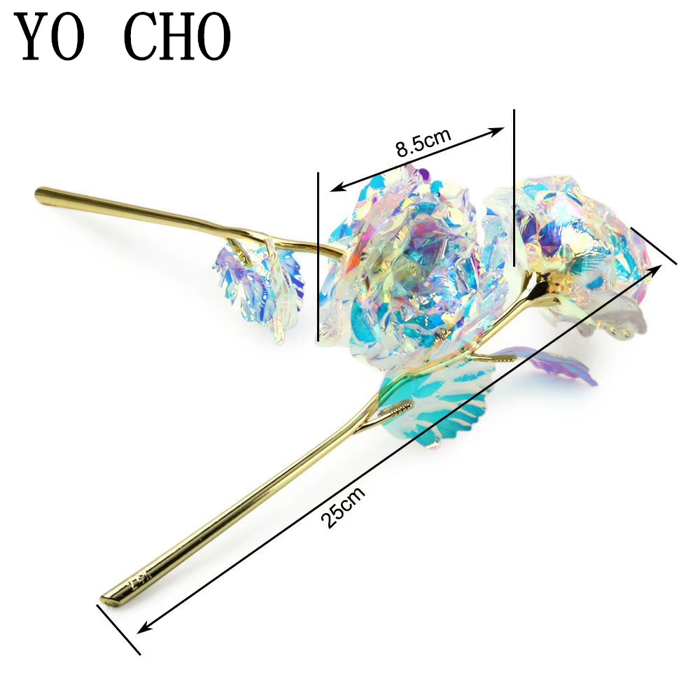 Rose éternelle galaxie colorée fleurs artificielles 24K feuille d'or fleur amour Base boîte évasée p