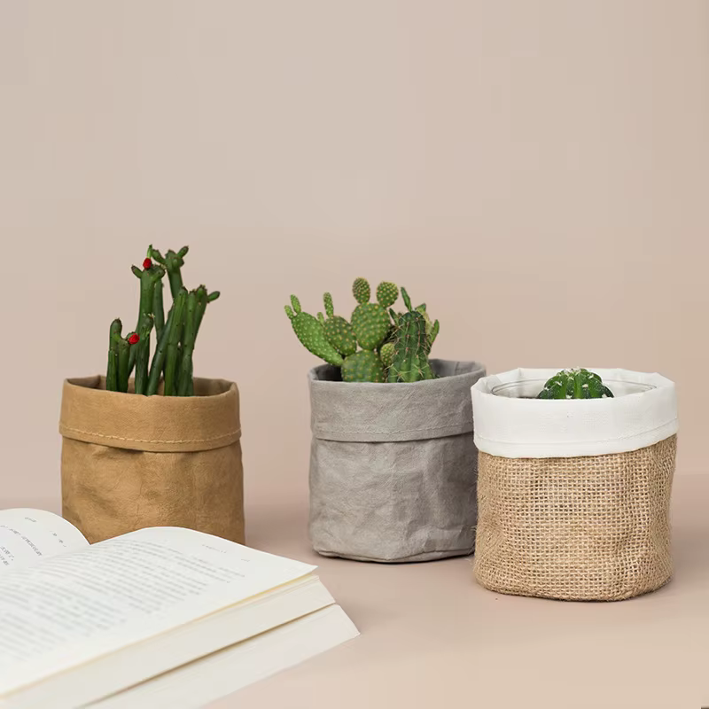Mir à fleurs en papier kraft rétro, panier de rangement en tissu lavable pour maquillage de bureau,
