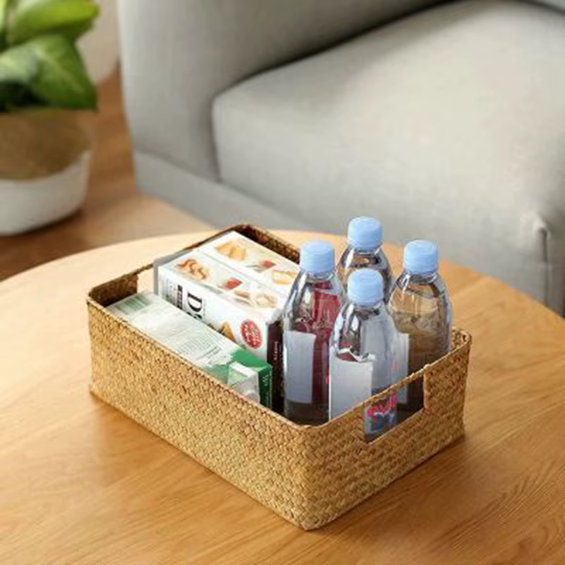 Zerolife-Panier en jonc de mer tissé pour décoration intérieure, panier en osier naturel, panier de