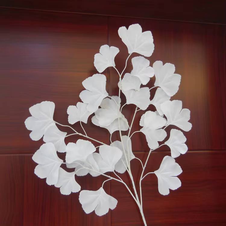 Feuilles de maiden Ginkgo Biloba blanches, 12 pièces, 60cm, branches de cheveux artificiels en soie