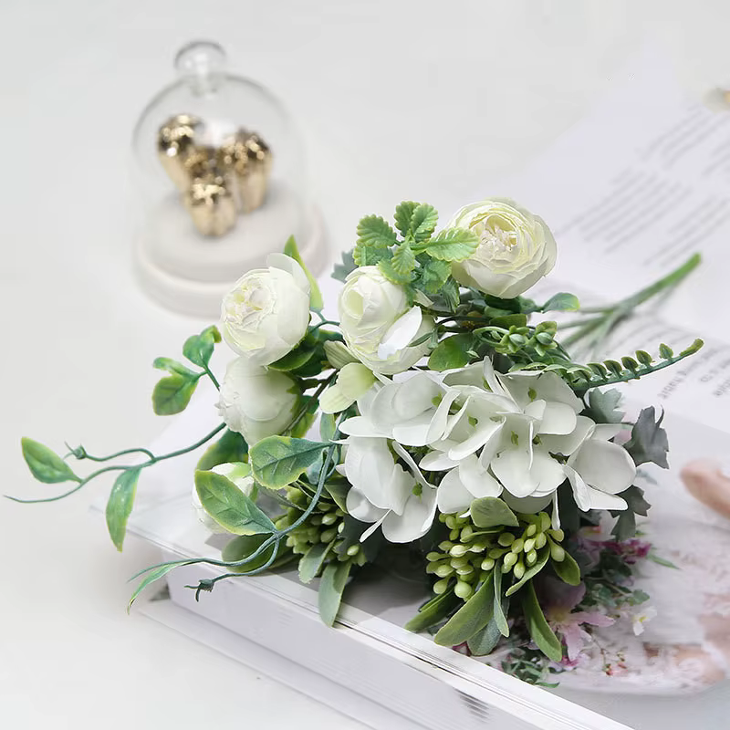 Bouquet d'hortensias artificielles en soie, 5 branches, fausses pivoines, Roses de mariée, décor de