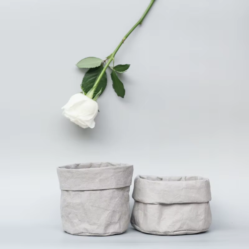 Mir à fleurs en papier kraft rétro, panier de rangement en tissu lavable pour maquillage de bureau,