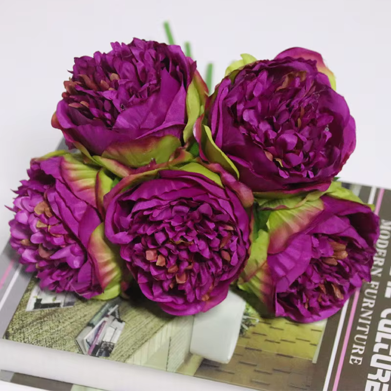 5 gros têtes 11 cm de diamètre Rose pivoine fleurs artificielles Bouquet fausse fleur pour la maison