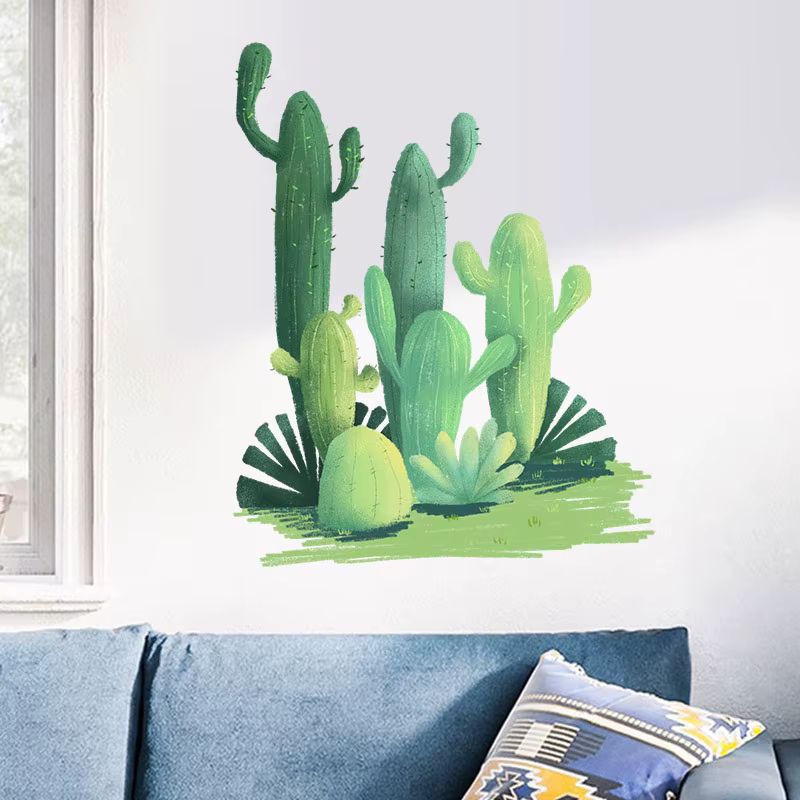 Autocollant mural Cactus aquarelle pour salon, chambre à coucher, décoration murale, fond de canapé,