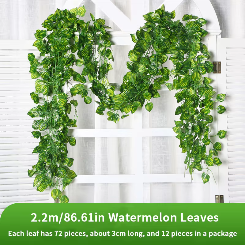 Couronne verte de Noël, plantes grimpantes artificielles, feuilles de raisin, rotin, décoration mura