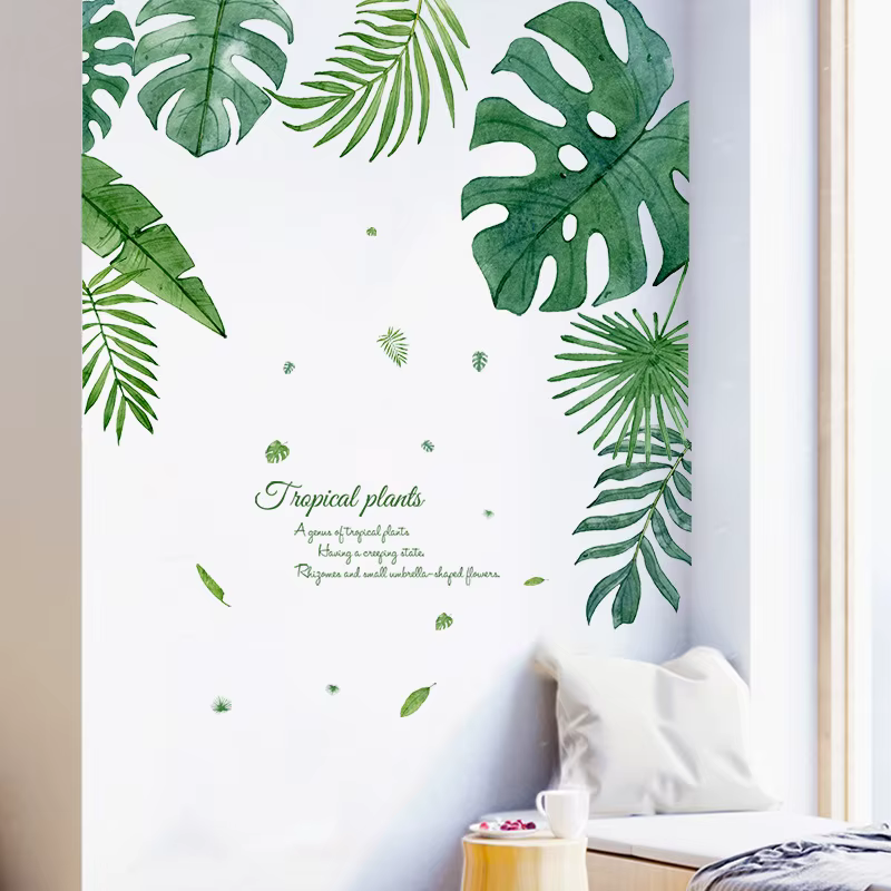 Autocollant mural Feuilles de plantes tropicales pour chambre à coucher, salon, décoration de fond,