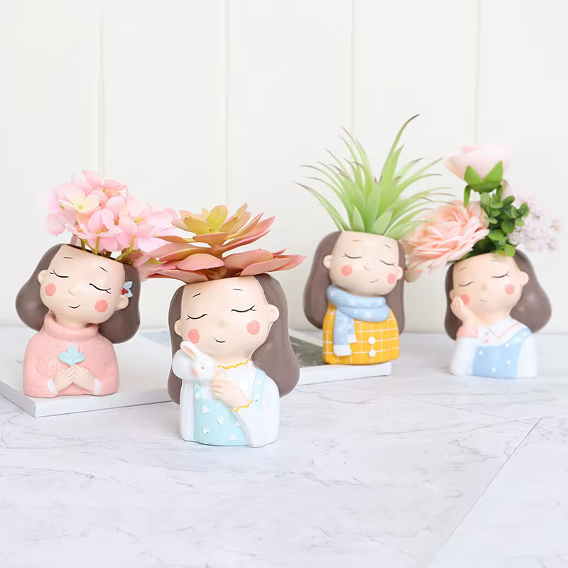 Jardinières succulentes Pots de fleurs Pot de plante de Cactus belle tête de fille bonsaï Pots de ja