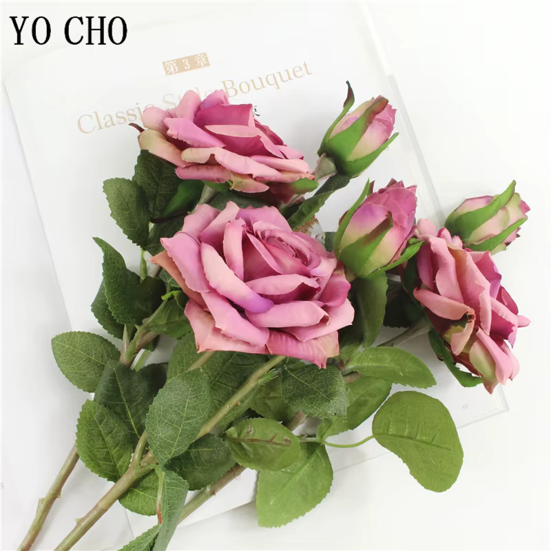 Décoration de mariage fleurs artificielles de haute qualité roses vives au toucher réel fleur artifi