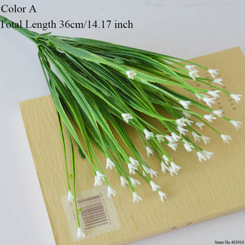Fleurs Artificielles Vertes en Plastique à 7 Fourches, Plantes d'Enge Artificielles, Feuilles Décora