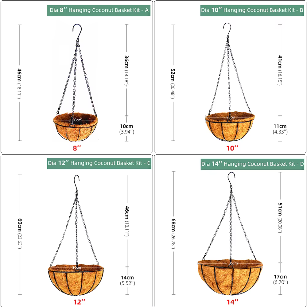 Panier de jardinière suspendu en métal, support de plante en fil de coco, décoration de jardin pour 