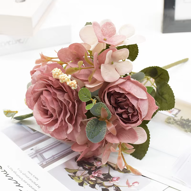 Fleurs artificielles, paquet unique, pivoine, hortensia, Roses, mariage, saint-valentin, maison, bri