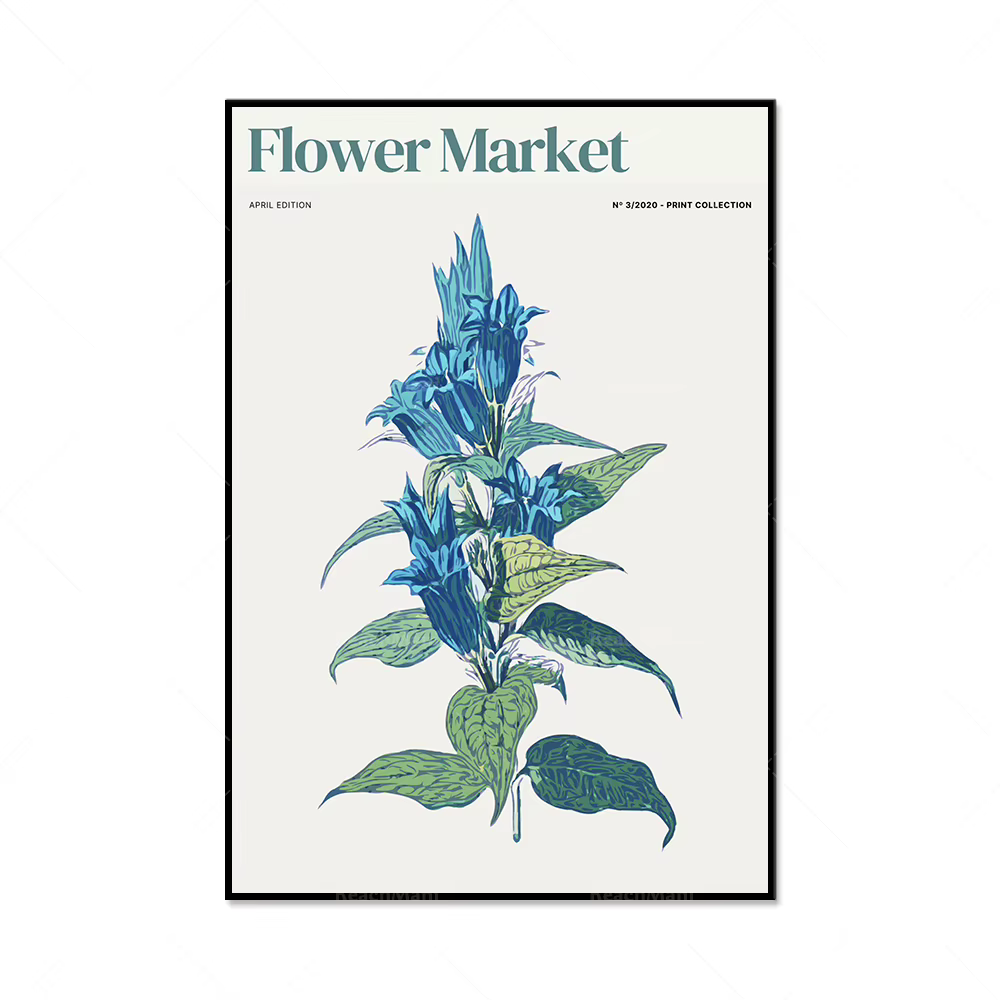 Ensemble d'impression de marché aux fleurs, affiche de plante, art mural de plante, imprimé de fleur