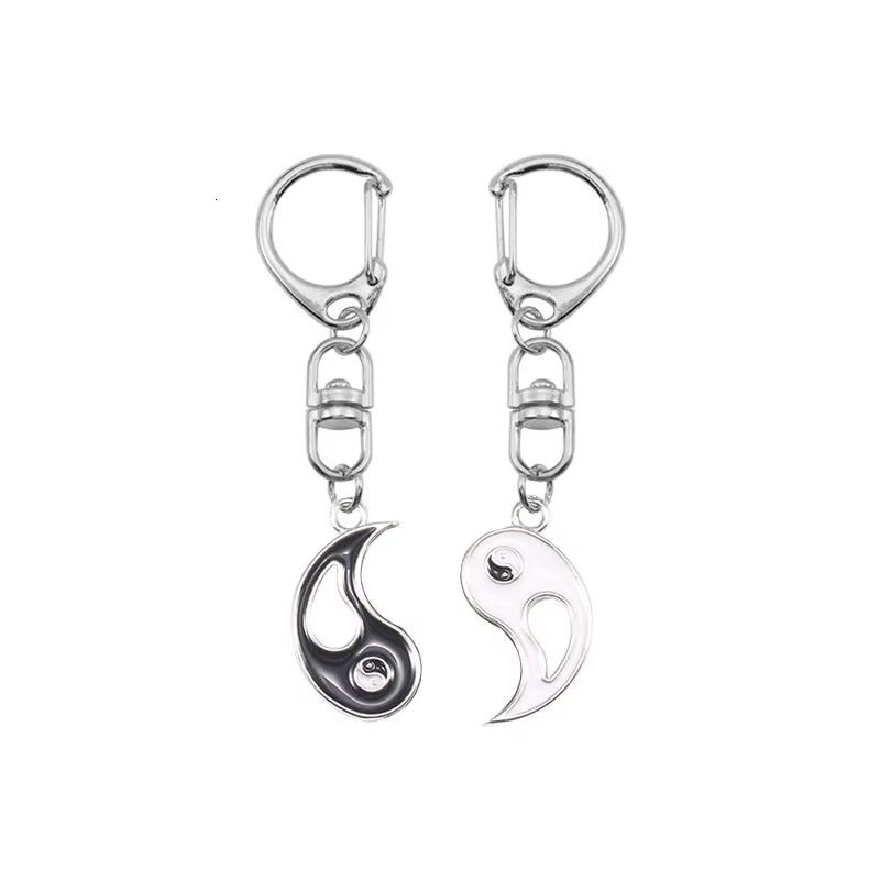 Porte-clés DIY Meilleur Ami pour Femme et Homme, Pendentif Taiji Creux Noir et Blanc, Accessoires Br