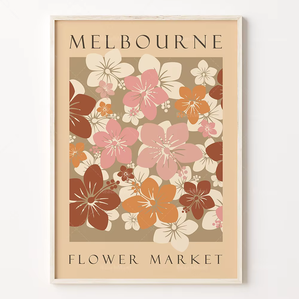Exposition du marché des fleurs de Singapour imprimable, affiche imprimable boho du marché des fleur