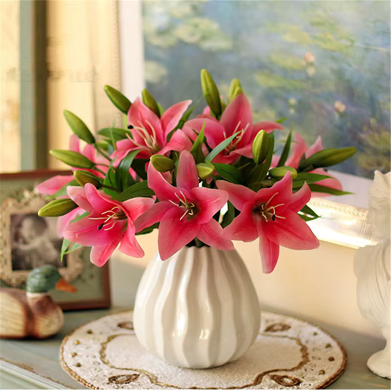 Fleur de lys artificielle en PVC, 3 têtes, Real Touch, injFloral, mariage, Gand, décoration d'intéri