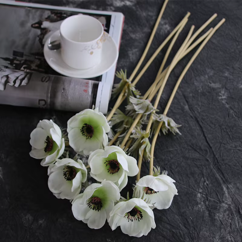 Bouquet de roses artificielles en PU, fausses fleurs au toucher naturel, branche d'anémone, pour pat