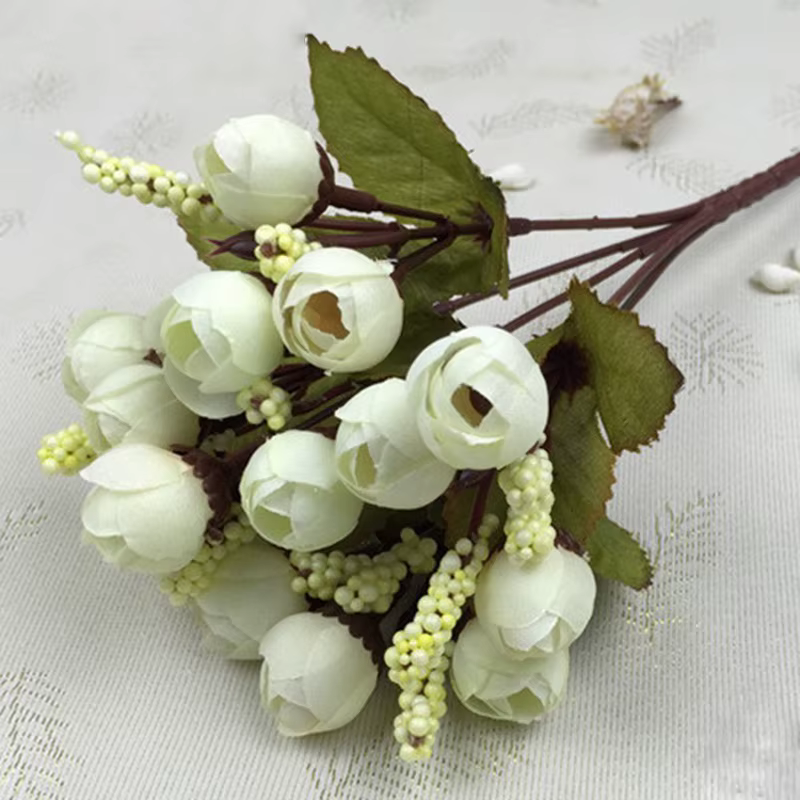 Bouquet de roses et de pivoines artificielles en soie, 15/lot, fausses fleurs, pour une décoration d
