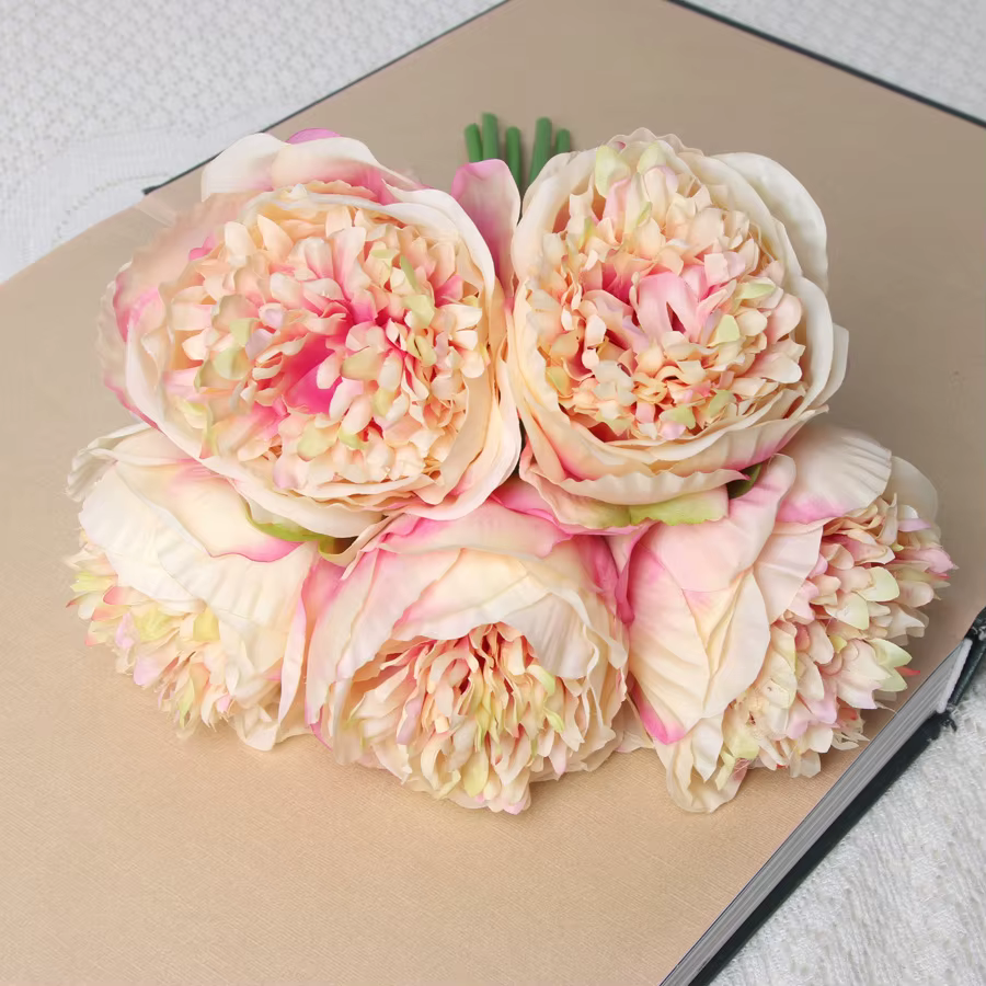 InjFlowers-Pivoine Artificielle Blanche, Fausse Fleur, Bouquet de Patients de Mariage, Exposition à 
