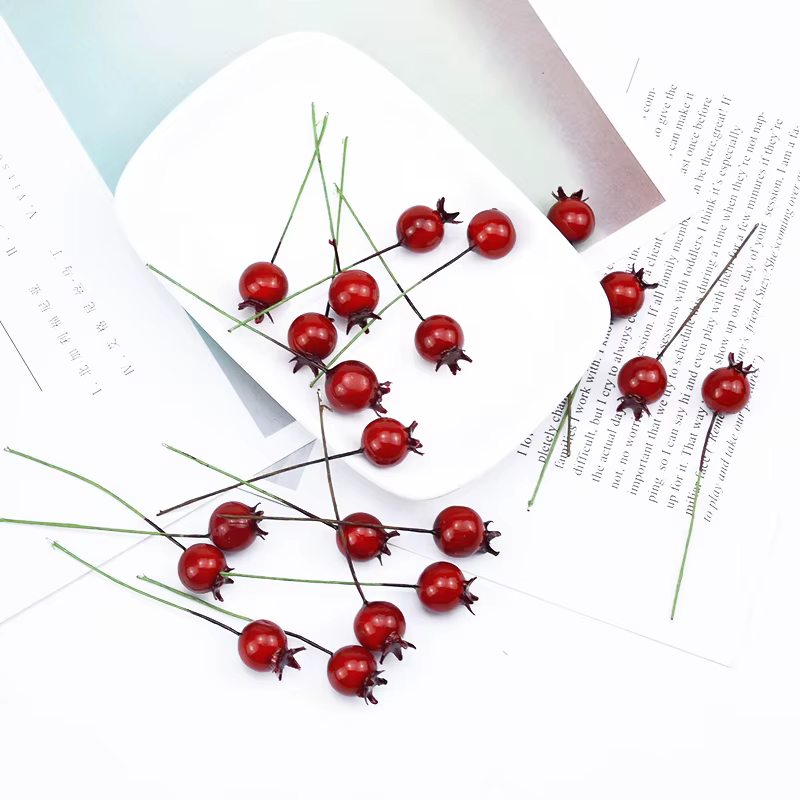 Fruits artificiels pour Scrapbooking, 20 pièces, fausses plantes de cerisier pour décoration de noël