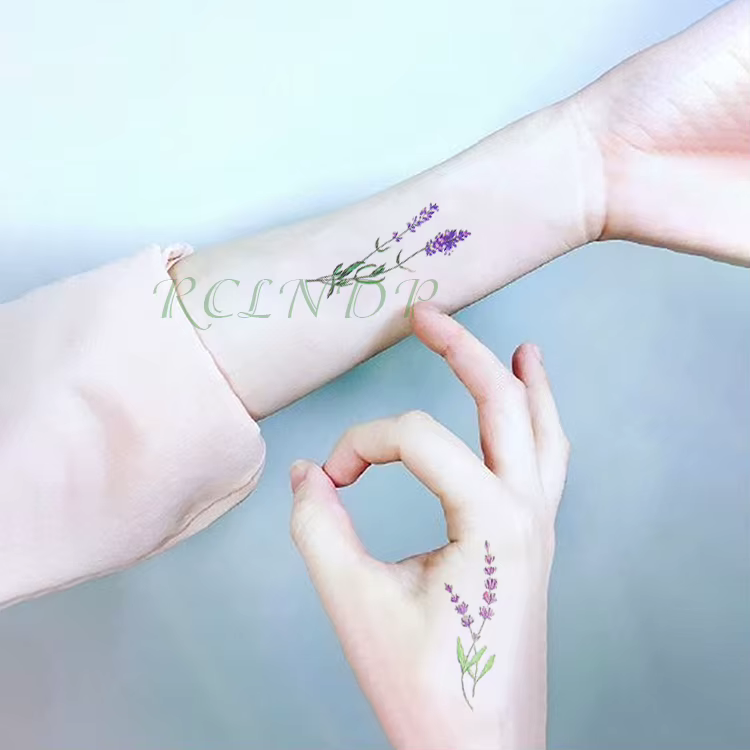 Autocollant de Tatouage temporaire imperméable, belle fleur lavande, faux Tatouage Flash, Tatouage d