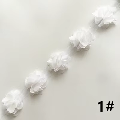 24 fleurs (environ 2 yards) 33 couleurs 6cm de largeur fleurs en mousseline de soie 3D bricolage gar