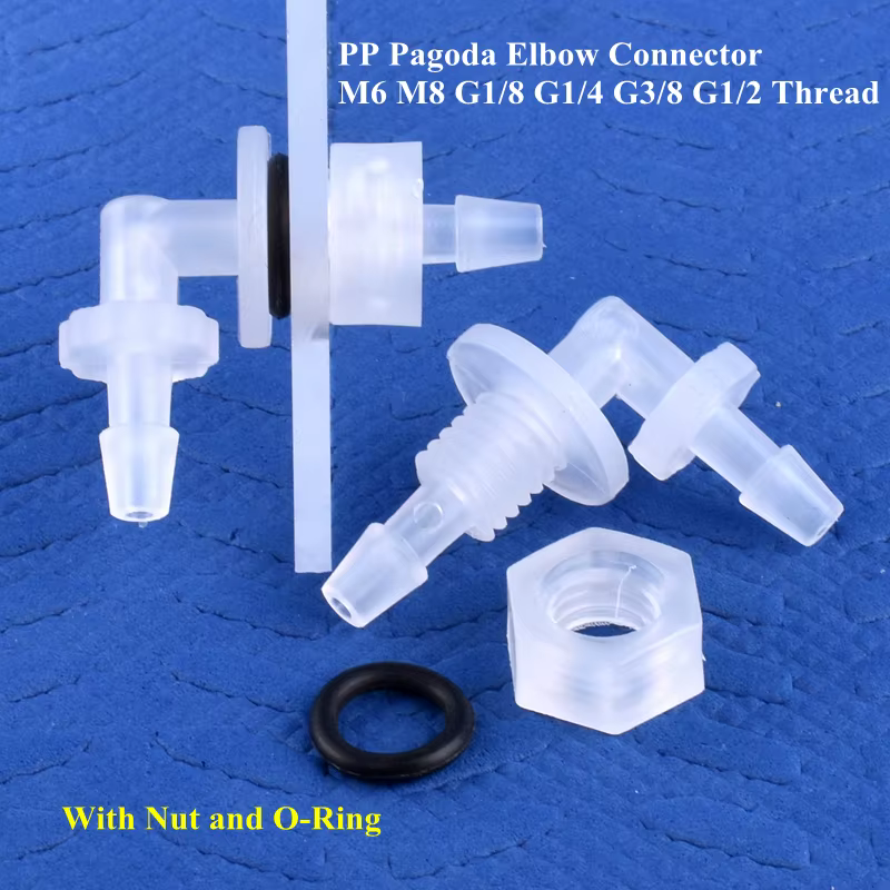 Connecteur coudé pagode PP M6 ~ G1/2 à 2.4-11.1mm + écrou joint torique adaptateur de réservoir d'aq