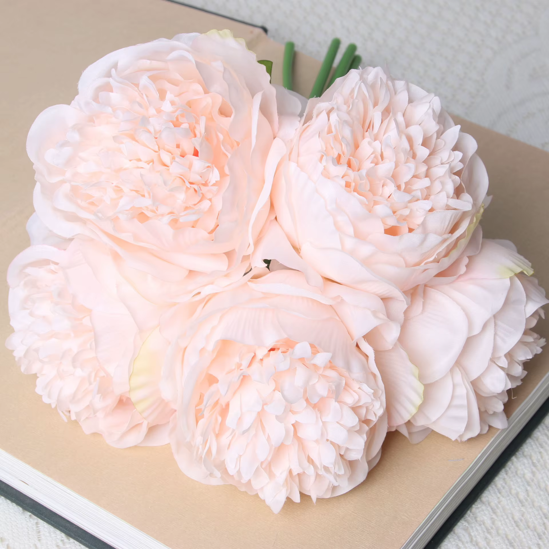 1 Bouquet de pivoines artificielles à 5 têtes, grande feuille de fleurs en soie, pour maison, jardin