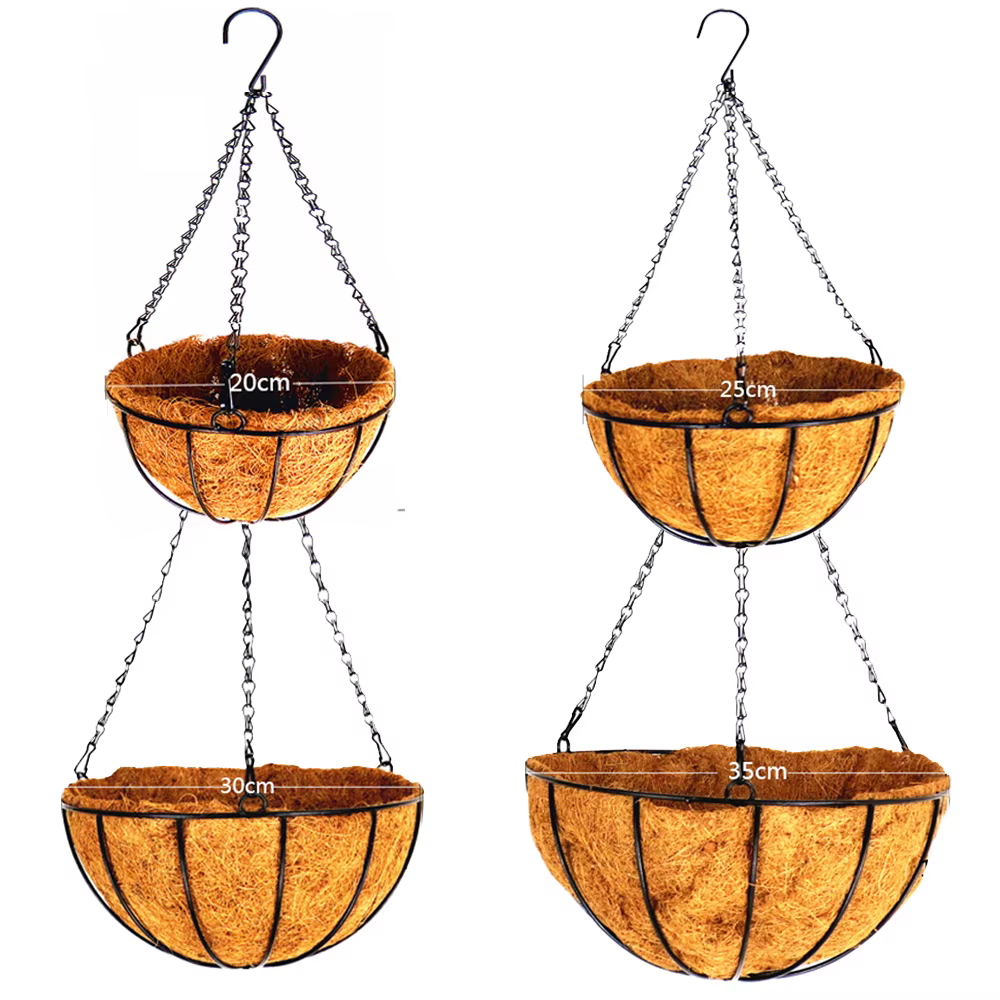 Panier de jardinière suspendu en métal, support de plante en fil de coco, décoration de jardin pour 