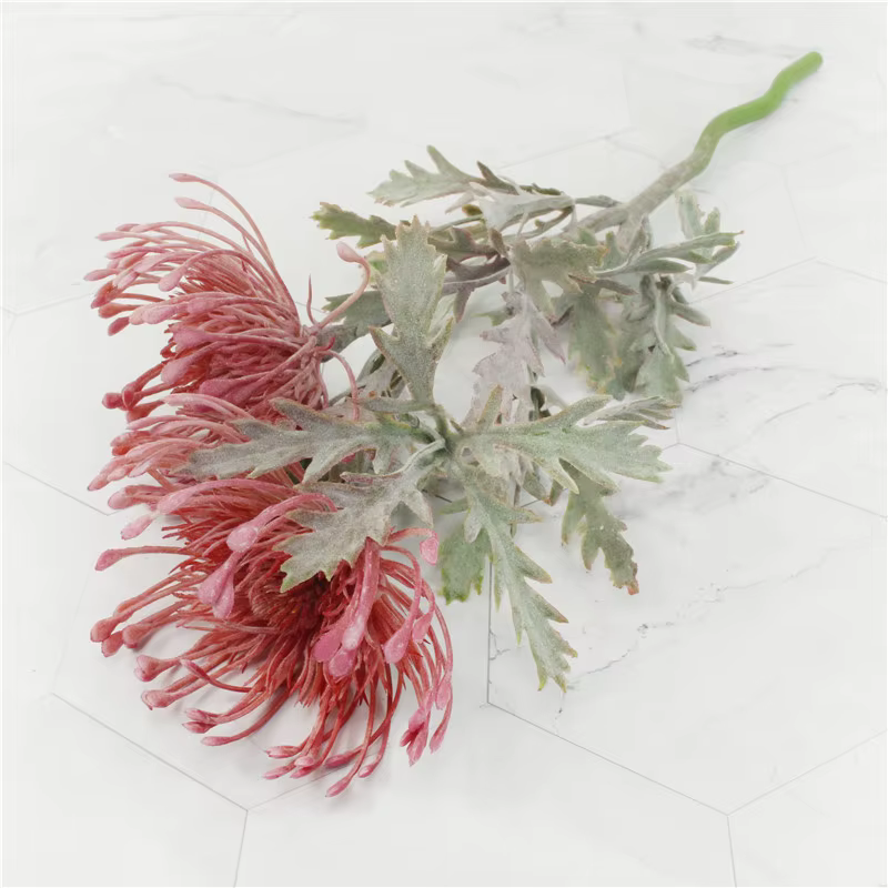 Fleurs artificielles de Leucospermum floquées pour la décoration de mariage flores artificiales faus