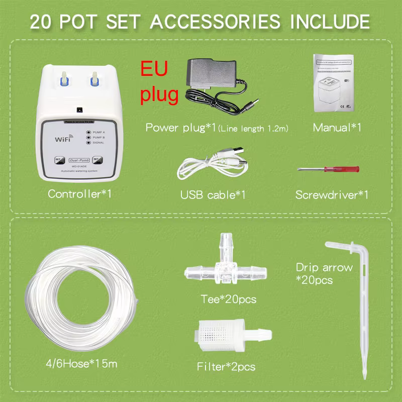 Kit de système d'arrosage goutte-à-goutte automatique pour plantes, pompe à eau à Double chronométra
