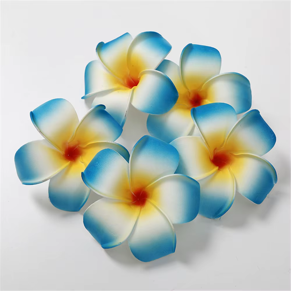 10 pièces fleurs hawaïennes faux Plumeria mousse Frangipani têtes de fleurs 9 cm plage mariage maiso