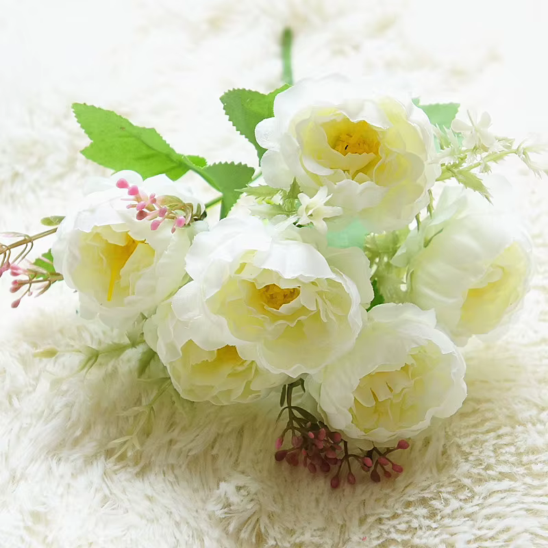 YO CHO 6 têtes/Bouquet de pivoines fleurs artificielles pivoines en soie Bouquet blanc Rose décorati