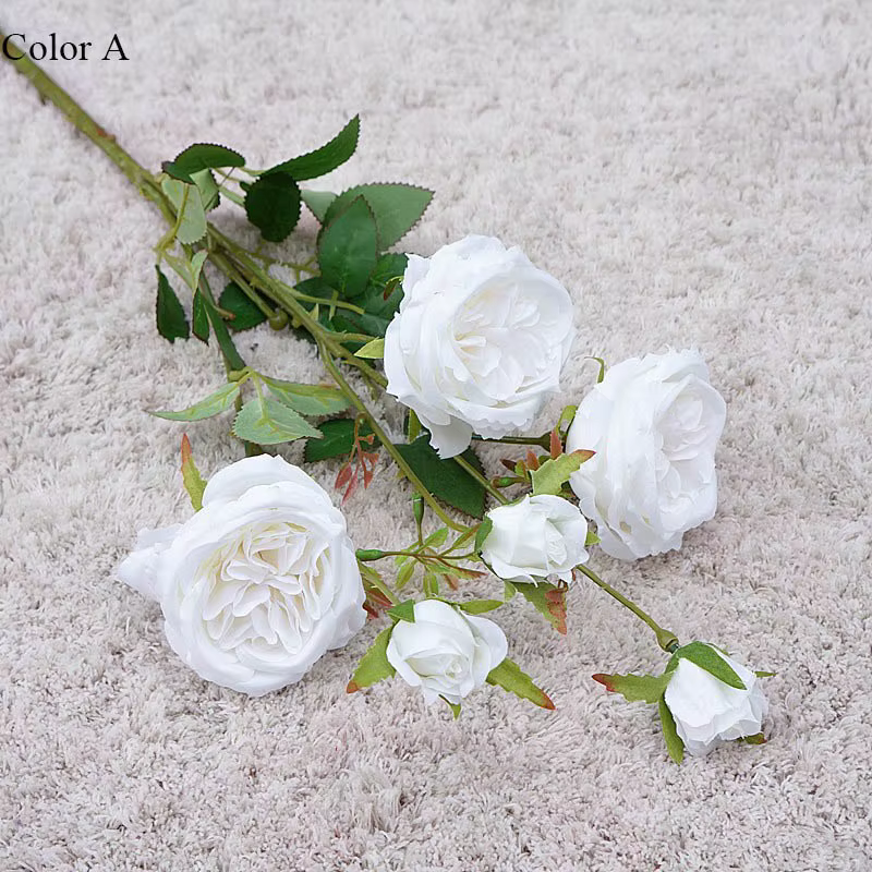 Branches de roses artificielles en soie, 6 têtes, fausses fleurs, pour un mariage, pour la maison