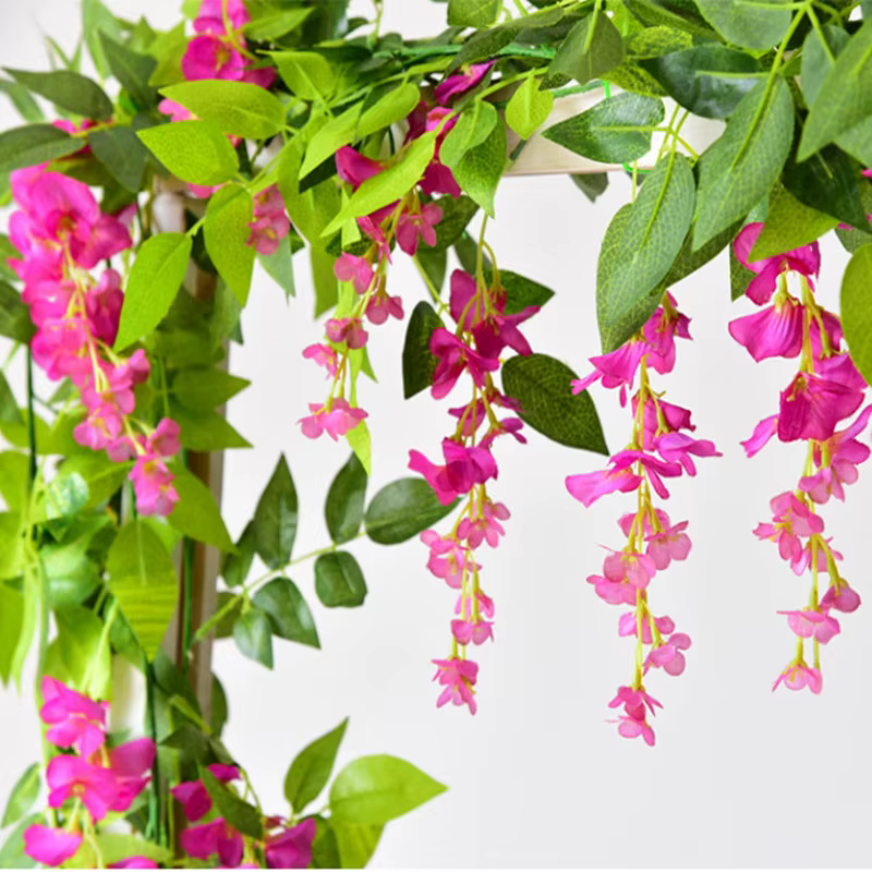 Guirlande de Glycine Artificielle pour Extérieur de Maison, Plantes de Feuillage, Fleurs Traînées, D