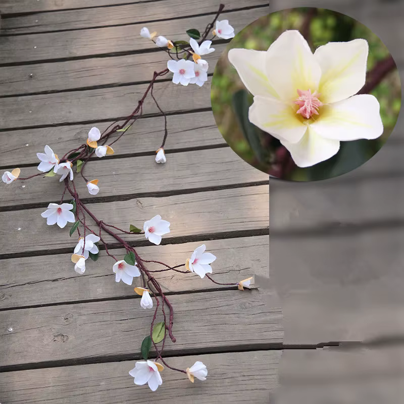 Vigne murale de fond décorative en rotin, fleur de magnolia artificielle, grande taille, 1.6m