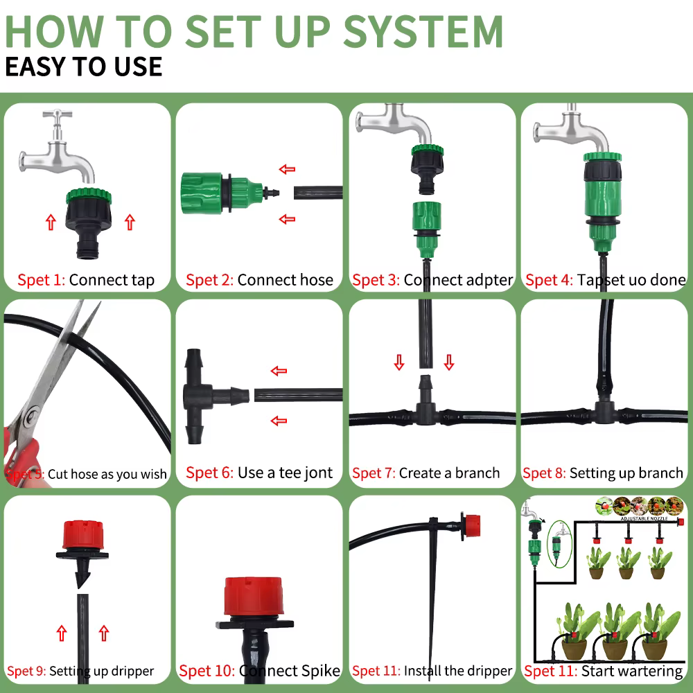Micro système d'irrigation goutte-à-goutte Portable 20M, arrosage automatique avec goutteurs réglabl