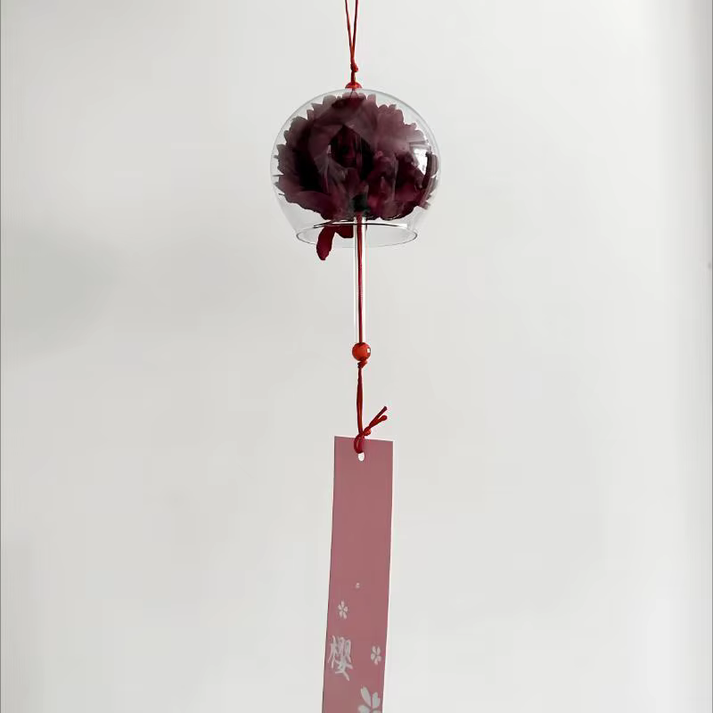 Carillon à vent en verre de style japonais avec fleurs artificielles, ornements de bureau, décoratio