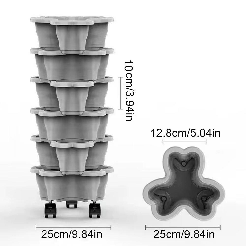 Tour verticale à 6 niveaux pour plantes, pot de fleurs empilable en plastique multicouche avec roule