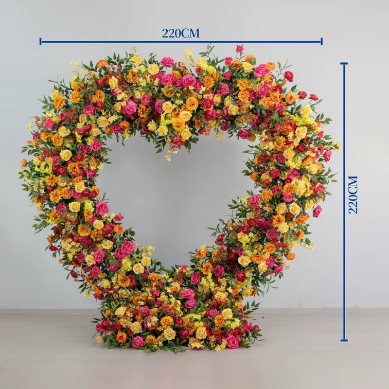 Arche de fleurs artificielles orange, jaune, rose, arrangement floral, décoration de mariage, toile 