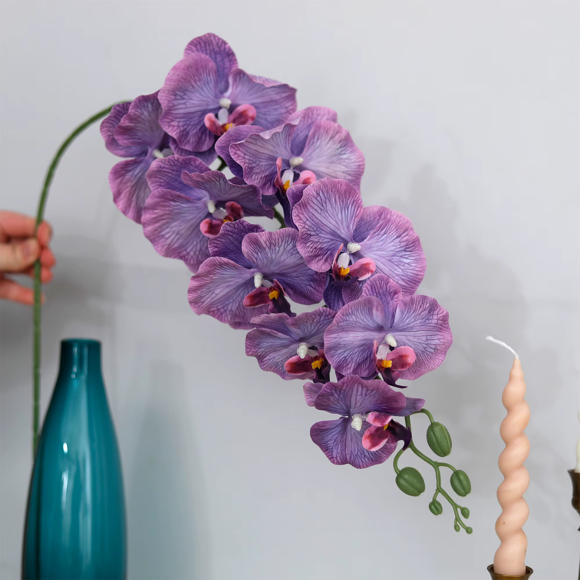 Branches de fleurs de Phalaenopsis artificielles 3D, 98cm, toucher réel, fausses tiges d'orchidées p