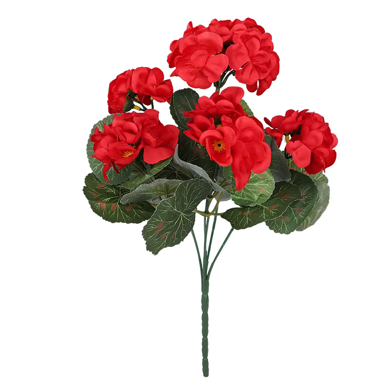 1/2 pièces de fleurs artificielles de géranium, résistantes aux UV, fleurs rouges en soie pour la ma