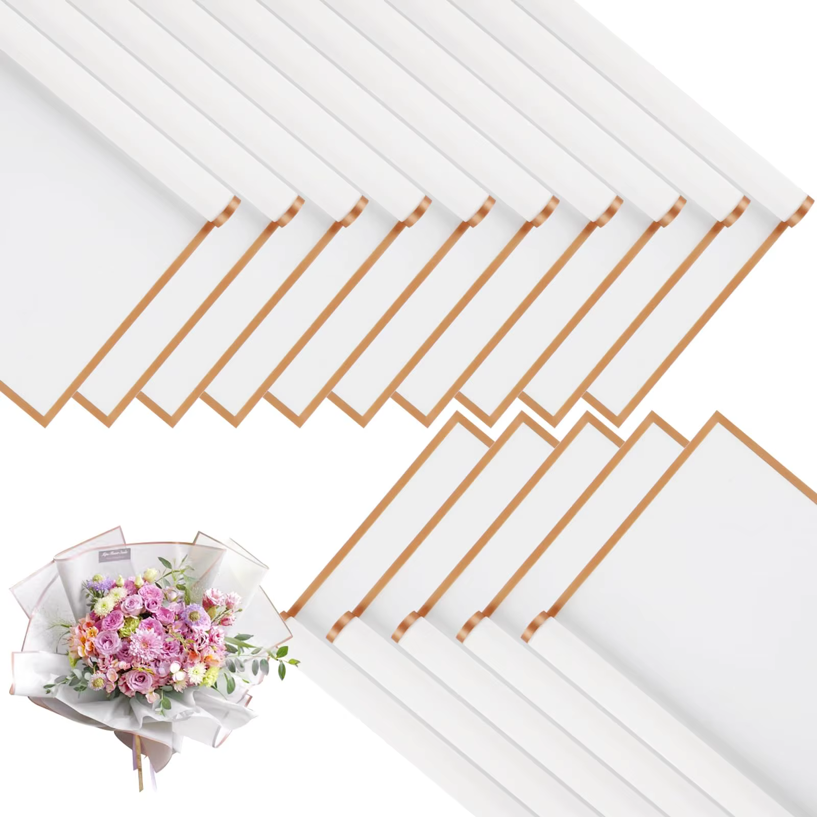 20 feuilles de papier d'emballage de fleurs roses avec bords dorés, emballage étanche, idéal pour l'