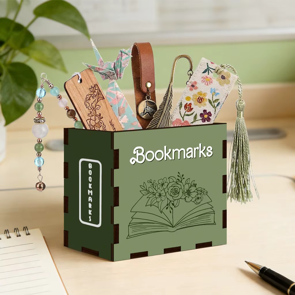 Porte-marque-pages en bois en forme de livre, boîte de rangement de bureau, accessoire littéraire, d