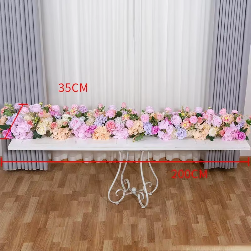 Arrangement de rangées de fausses fleurs 200x35CM, arrière-plan d'arc de mariage, centre commercial,