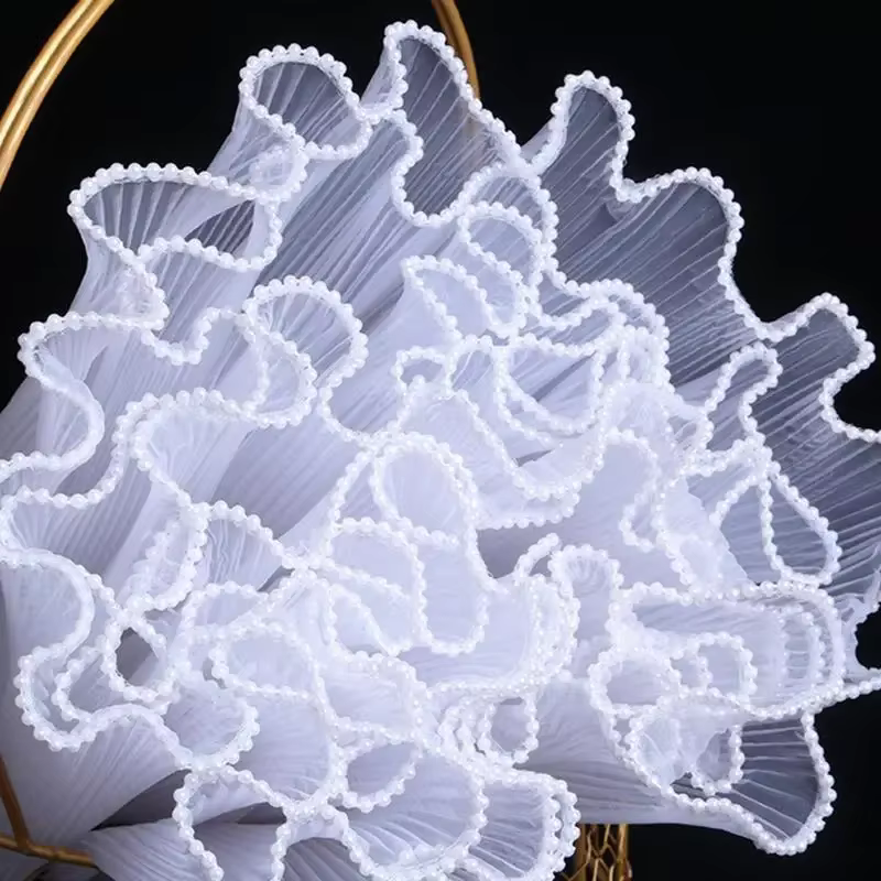 Papier d'emballage de fleurs 28cm x 4yard, fil ondulé en perles, emballage de fleurs, maille en dent