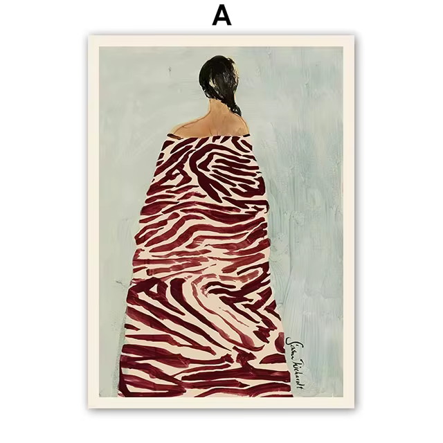 Affiches et impressions abstraites de visage de fille à rayures rouges et à fleurs, art mural, peint