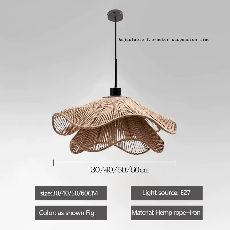 Lampe suspendue en forme de fleur en corde de chanvre, lustre LED, décoration de la maison, salon, s