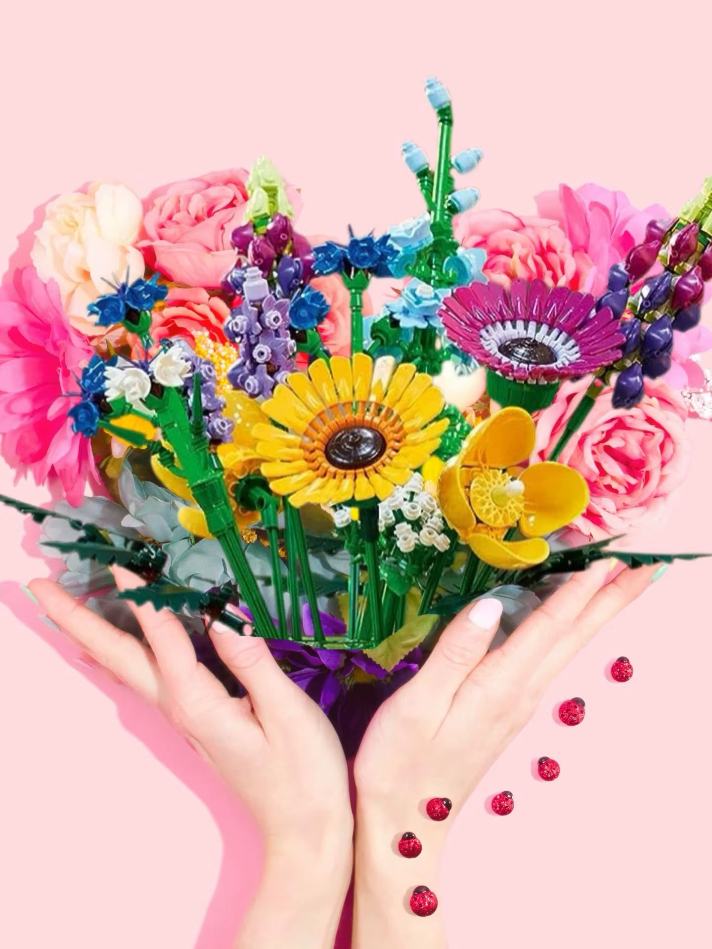 Bouquet de fleurs sauvages artificielles botaniques – Ensemble de construction de fausses fleurs d'i